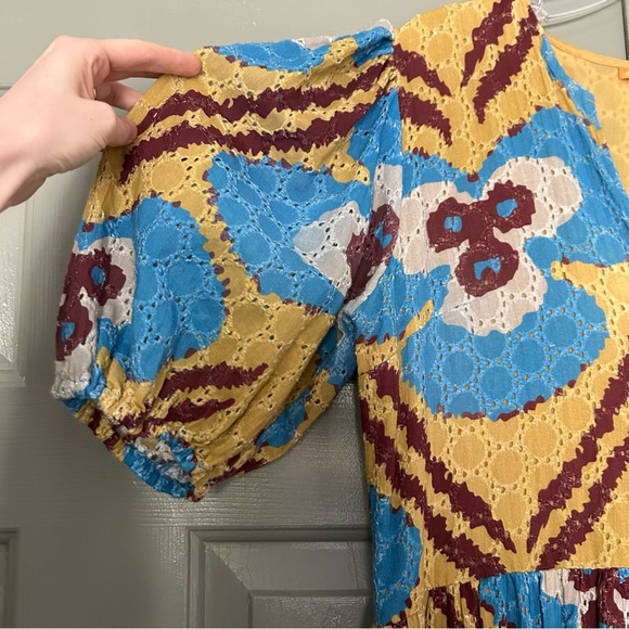 Oliphant Midi Dress with Puff Sleeves and Floral Pattern Patola Mustard - Picture 5 of 6